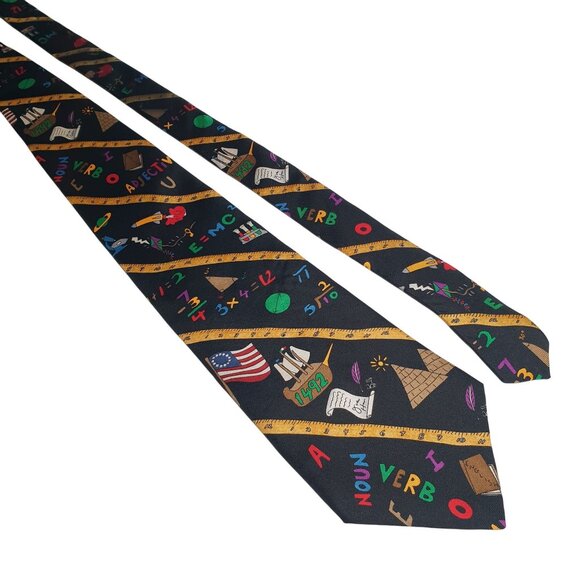 Vintage Men Teachers Lessons Save Children Necktie Educator Math Science History - Picture 1 of 5
